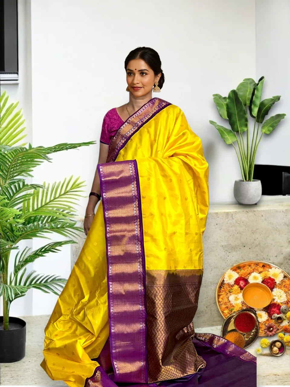 Pure-Gadwal-Silk-Yellow-Purple-Sari-POCHAMPALLYSAREES.COM
