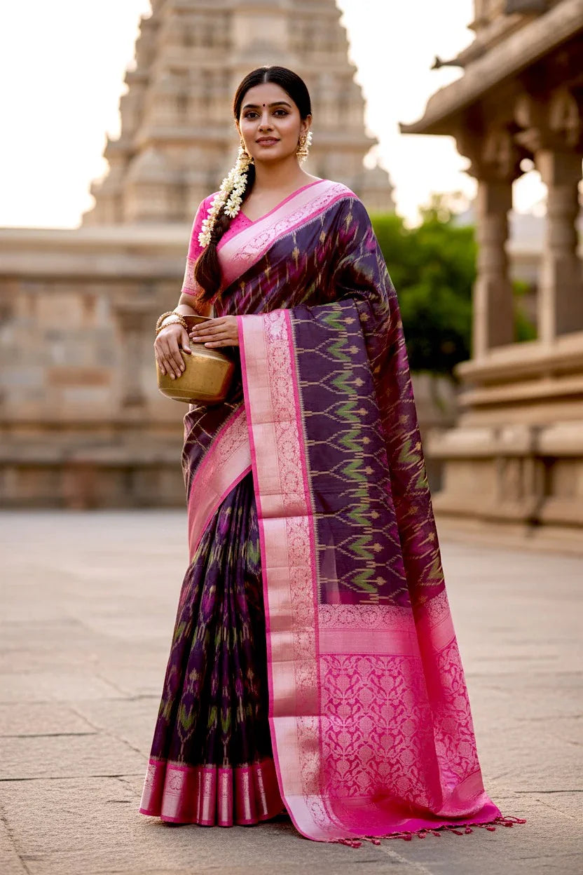 Pure-Soft-Silk-Chocolate-Pin-kSari-pochampallysarees.com