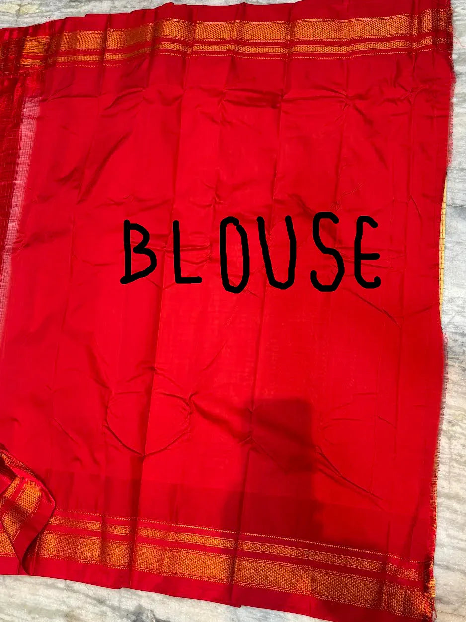 Pure Gadwal Silk Saree in Cream & Crimson Red | Gold Zari Temple Border & Checkered Body | Traditional Handloom Wedding Wear - pochampallysarees.com