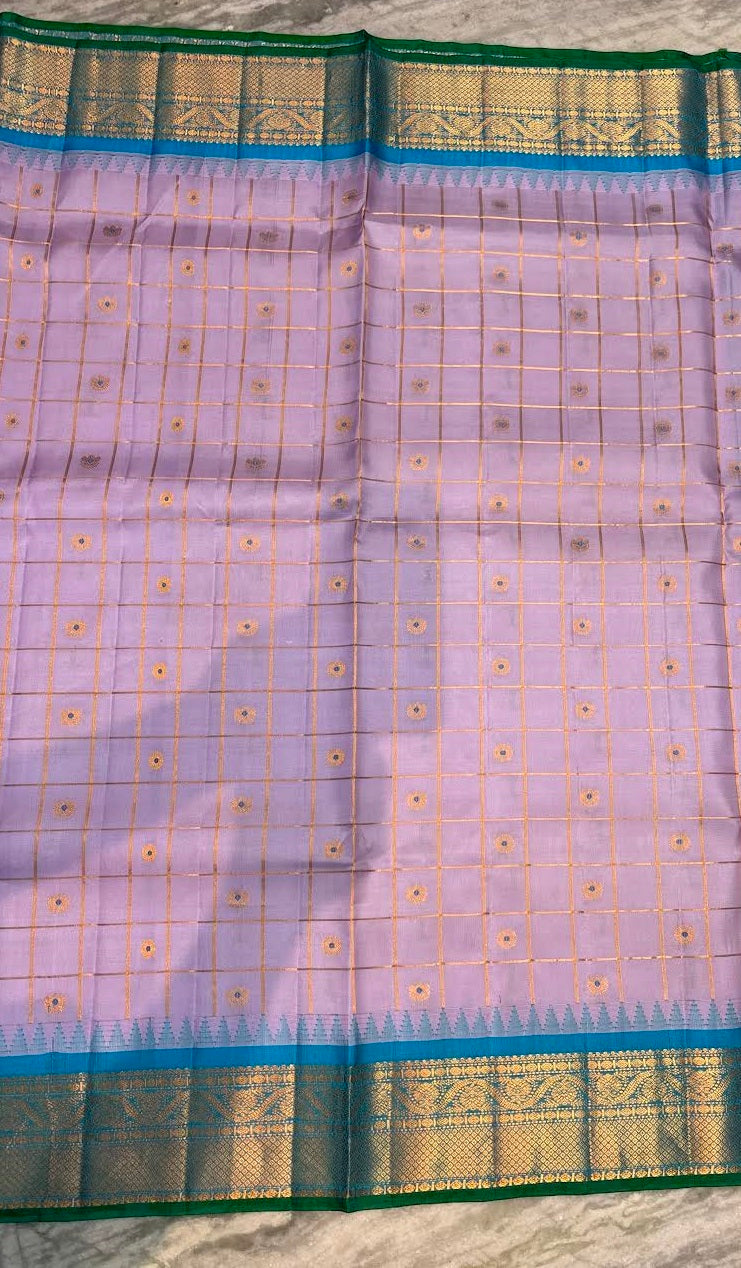 Pure Gadwal Silk Lavender & Teal Blue Saree