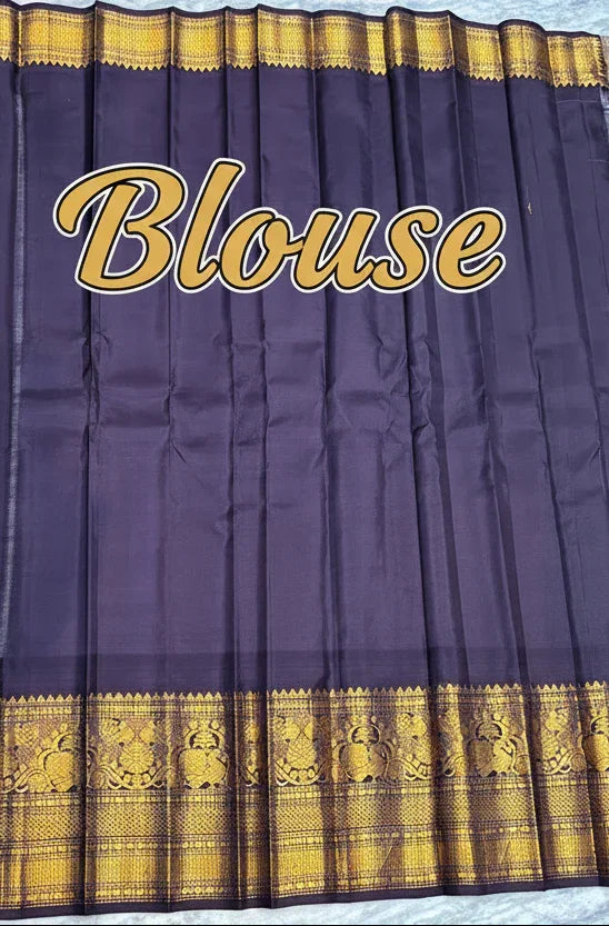 Pure Gadwal Silk Saree: Baby Pink with Contrast Chocolate & Gold Zari Border | Handloom Kuttu Temple Border Saree for Weddings & Festivals - pochampallysarees.com