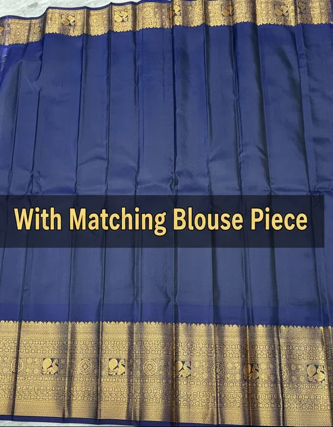 Pure Gadwal Silk Saree in Cyan & Navy Blue | Grand Gold Zari Kutu Border | Traditional Handloom Wedding Saree with Rich Contrast Pallu - pochampallysarees.com