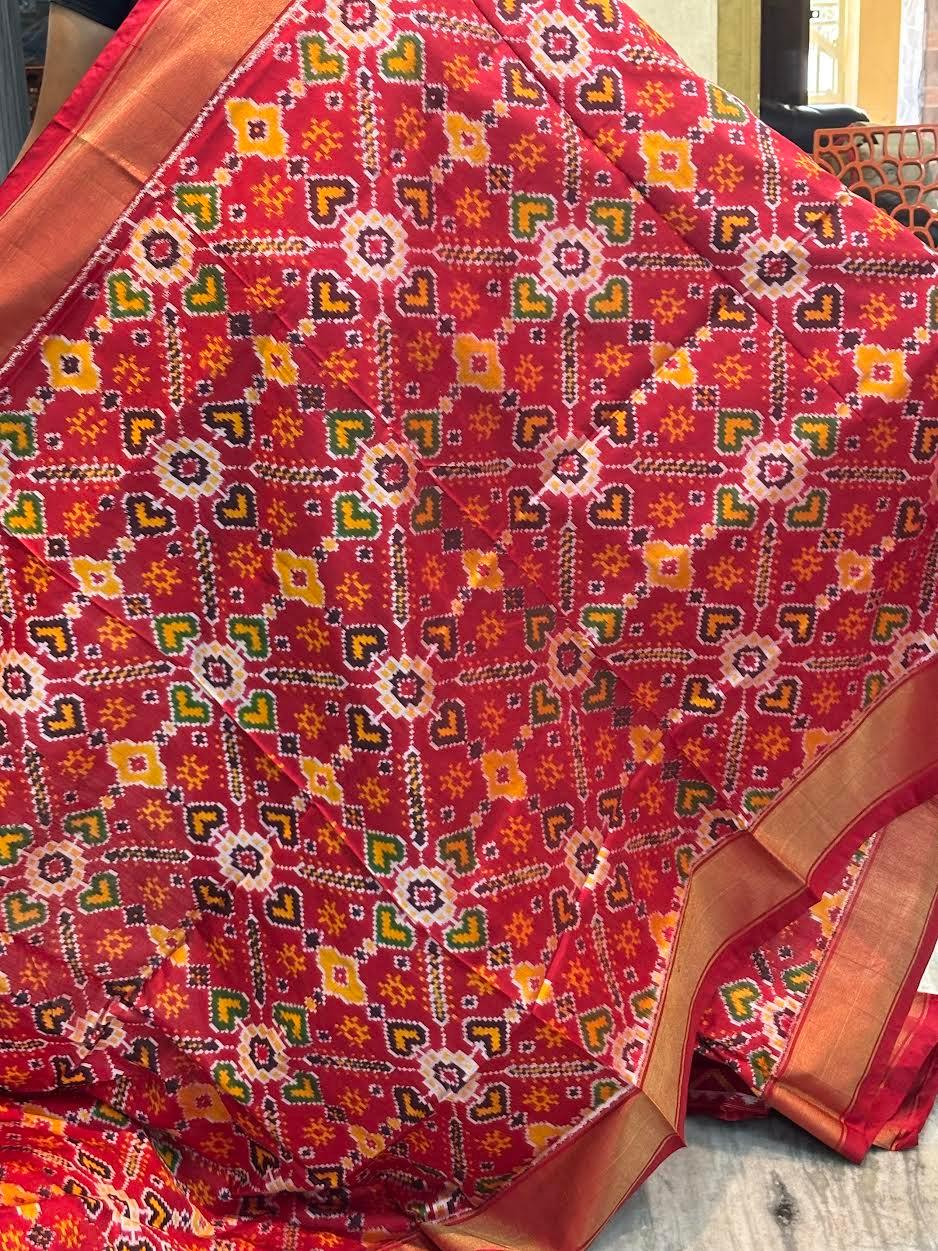 POCHAMPALLY IKKAT SILK PATOLA MIDDLE PINK BORDER AND PALLU PINK ZARI BORDER RICH PALLU SAREE - pochampallysarees.com