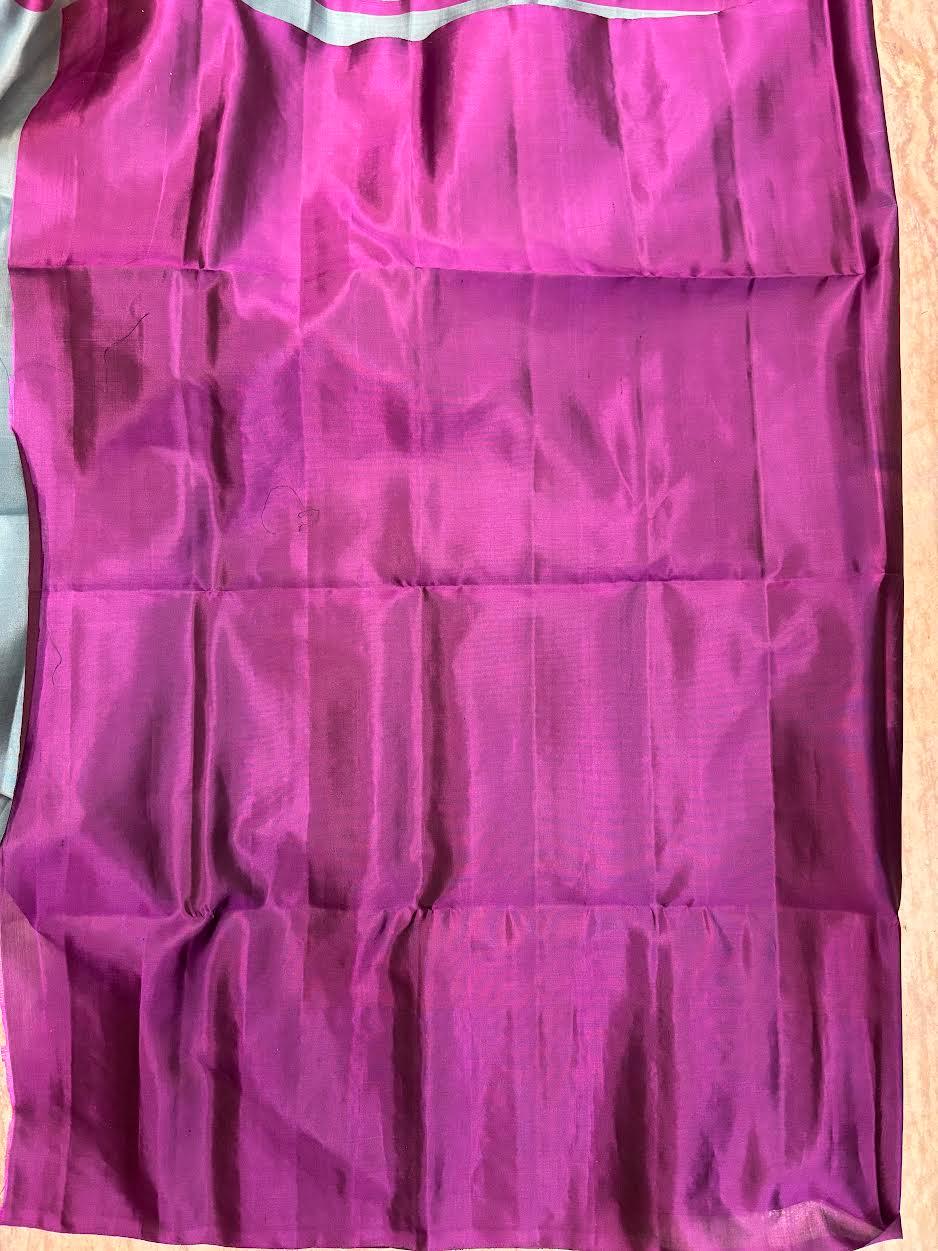 Kanchi Soft Silk Saree in Teal Blue with Contrast Purple Gold Zari Border | Includes Unstitched Blouse - pochampallysarees.com