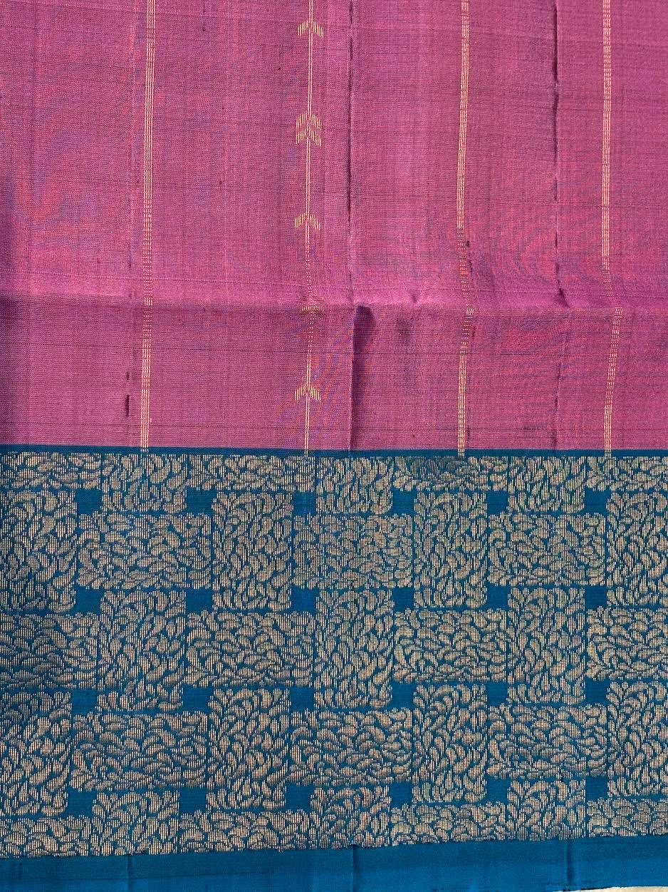 Lavender Purple Kanchi Soft Silk Saree with Contrast Ananda Blue Zari Border | Lightweight Festive Wear - pochampallysarees.com