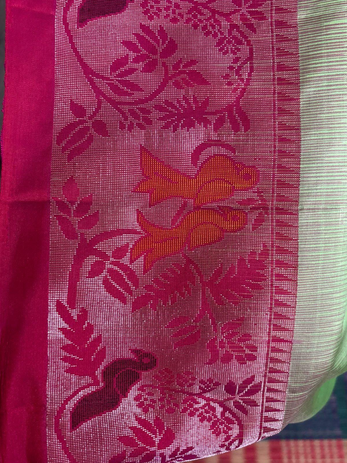 PURE SOFT SILK SAREE BODY GREEN BORDER RED SARI