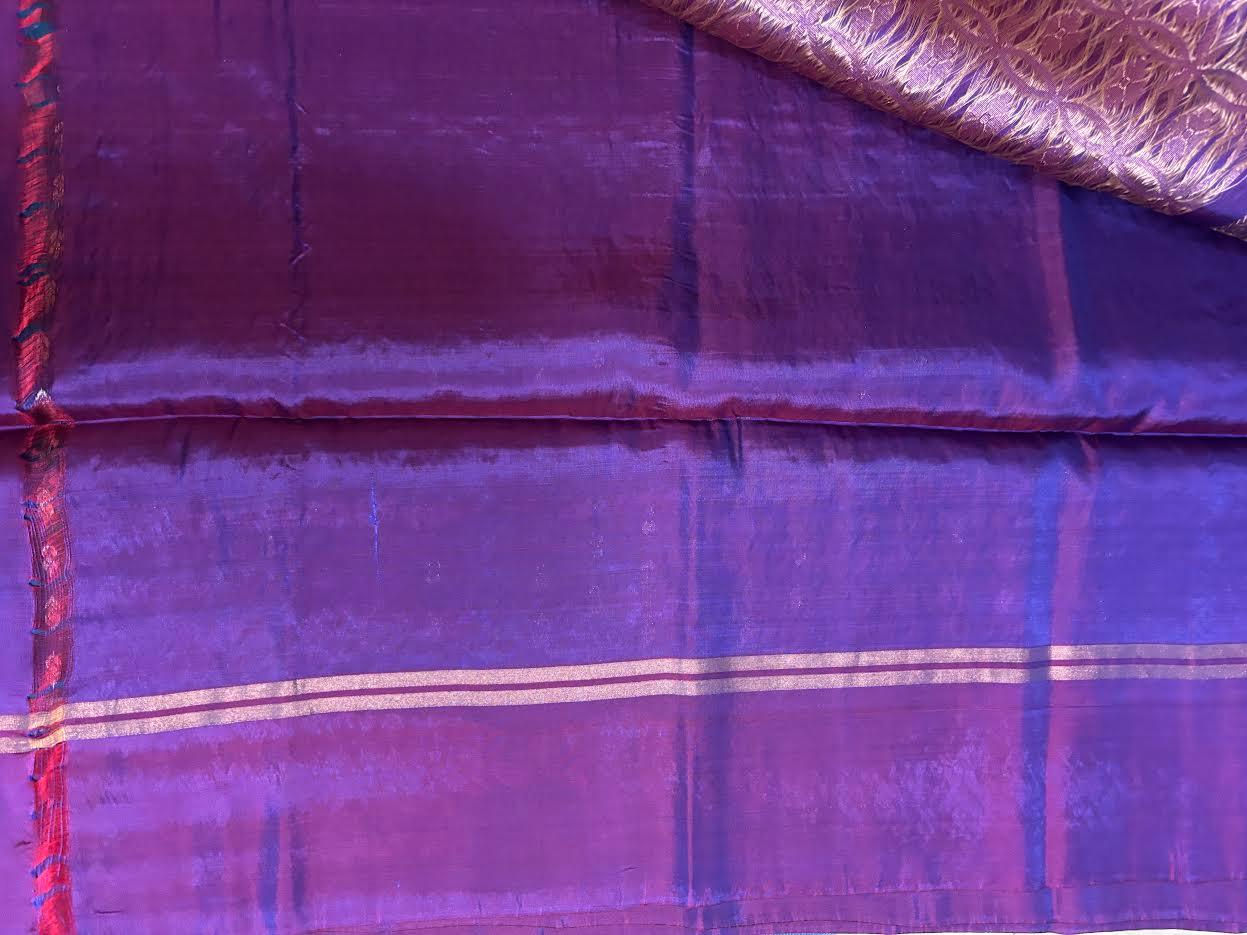 PURE SOFT SILK SAREE BLUE AND PURPLE WITH ALLOVER BUTTI DESIGN WEAVES IN BORDER AND PALLU TISSUE STYLE - pochampallysarees.com