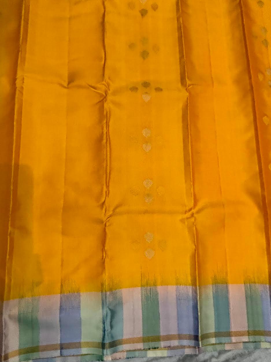 Soft Silk Saree Yellow | Latest Kanchi Design with Striped Zari Border & Blouse Piece - pochampallysarees.com