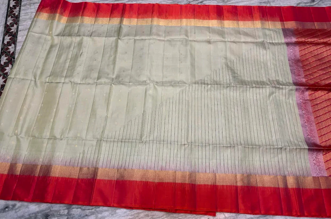 Women’s Pure Soft Silk Saree in Cream & Red with Vertical Zari Stripes | Designer Traditional Ethnic Wear with Rich Diagonal Weave Pallu & Blouse Piece - pochampallysarees.com