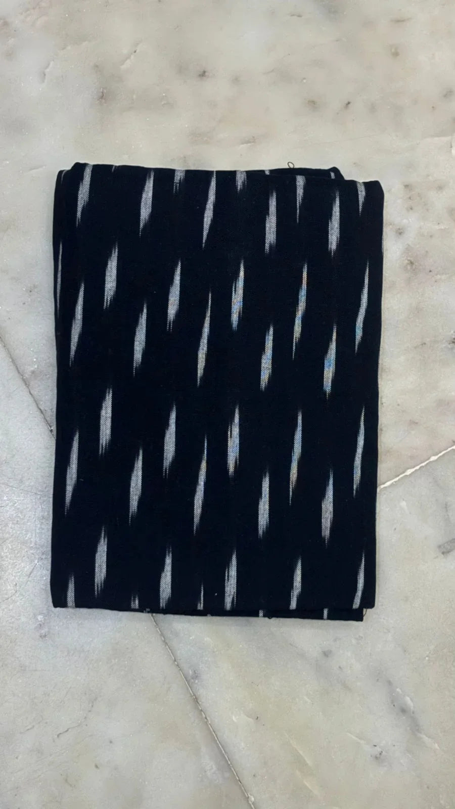 Pure Handloom Vertical Ikat Jet Black and Vibrant Orange Unstitched Suit Set - pochampallysarees.com