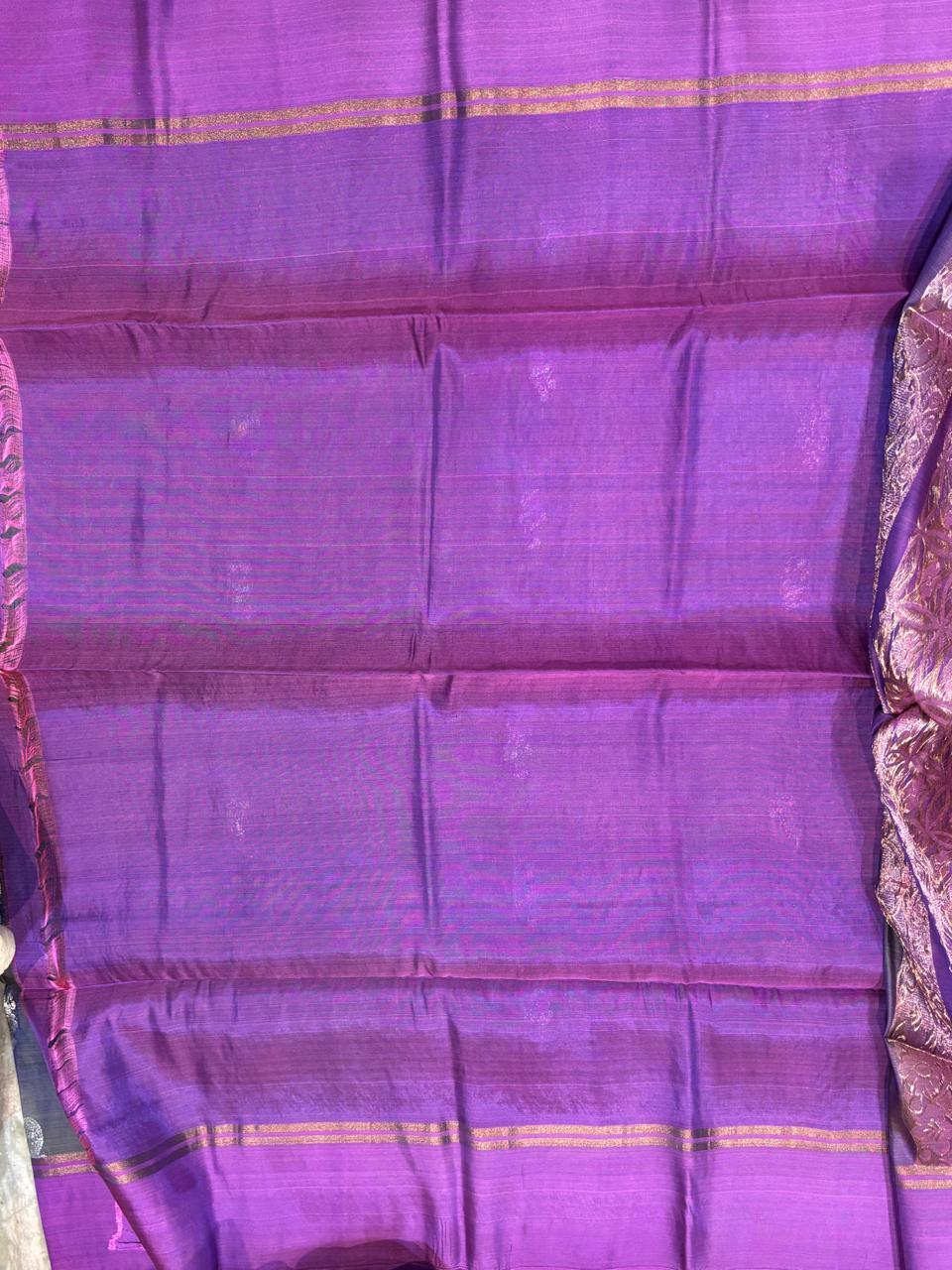 Elegant Dual-Tone Grey & Purple Pure Soft Silk Saree with Traditional Zari Pallu - pochampallysarees.com