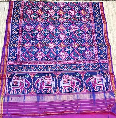 Royal Purple Real Patola Silk Saree with Elephant Motif Pallu and Zari Border