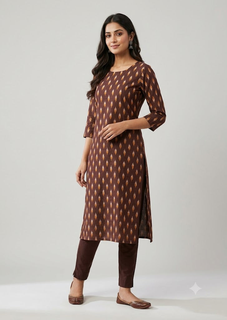 Handloom Maroon Pochampally Ikat Cotton Fabric