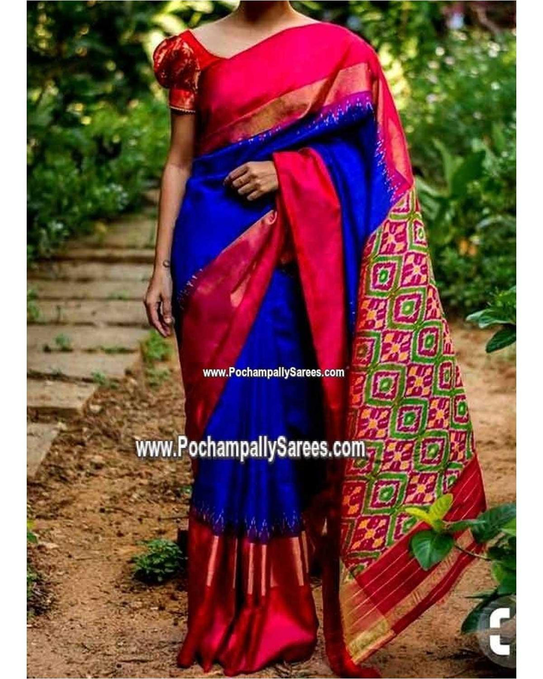 AMAZING IKAT BLUE COLOR SAREE - pochampallysarees.com