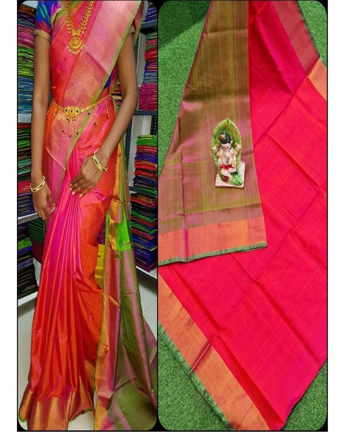 AMAZING UPPADA SILK MEJENTA PINC COLOR CHECKED SAREE - pochampallysarees.com