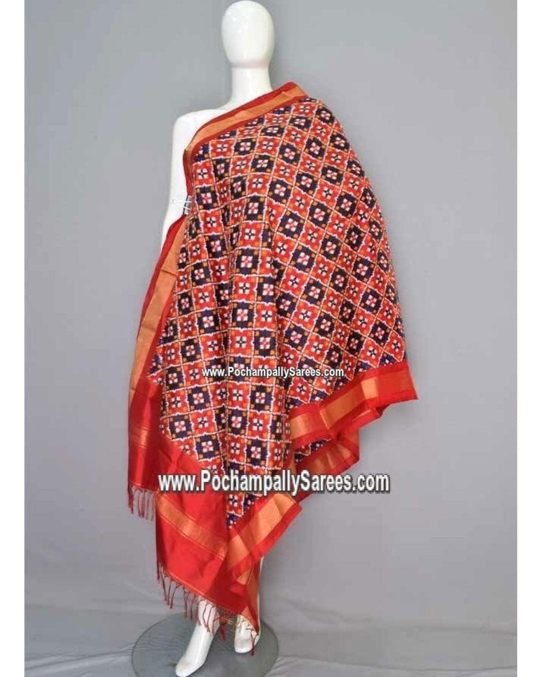 AMBALA DOUBLE IKKAT MAROON COLOUR DUPATTA - pochampallysarees.com