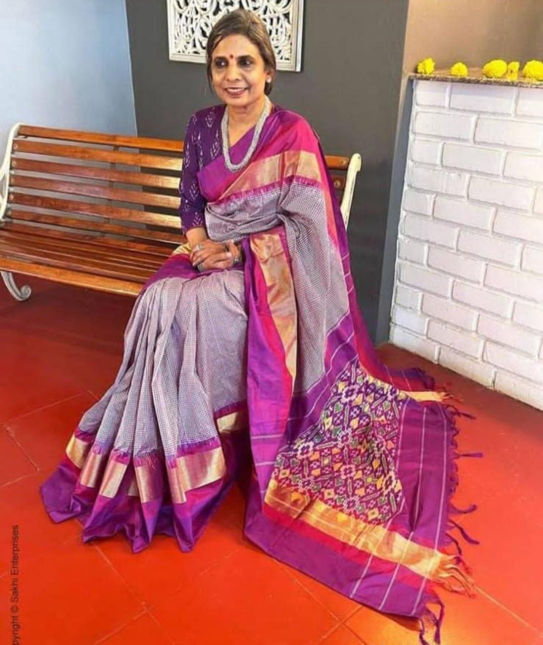 Authentic Ikkat silk Purple Checks - pochampallysarees.com