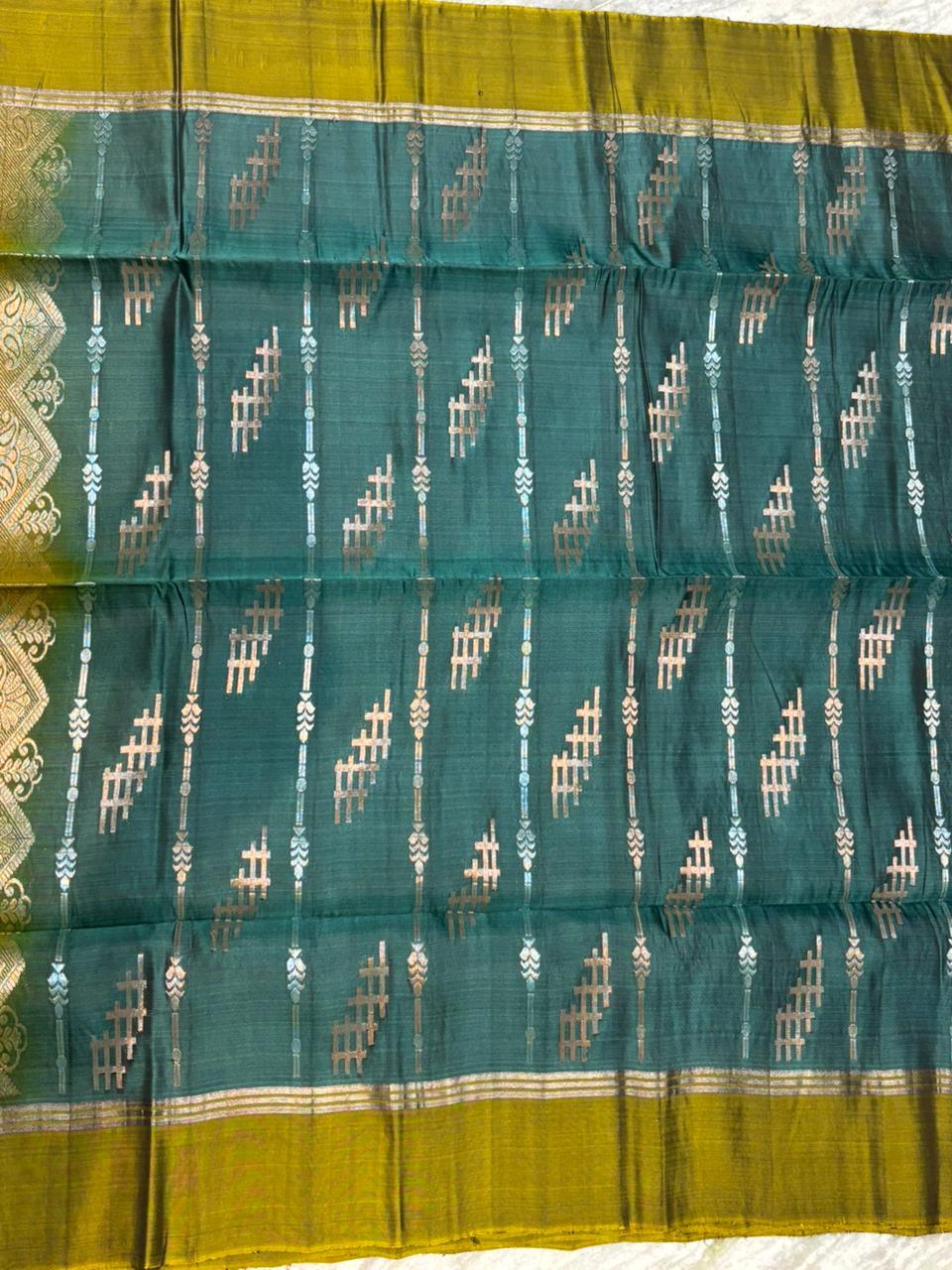 Premium Pure Soft Silk Saree in Teal Green with Olive Zari Brocade Pallu | Traditional Festive & Wedding Wear - pochampallysarees.com