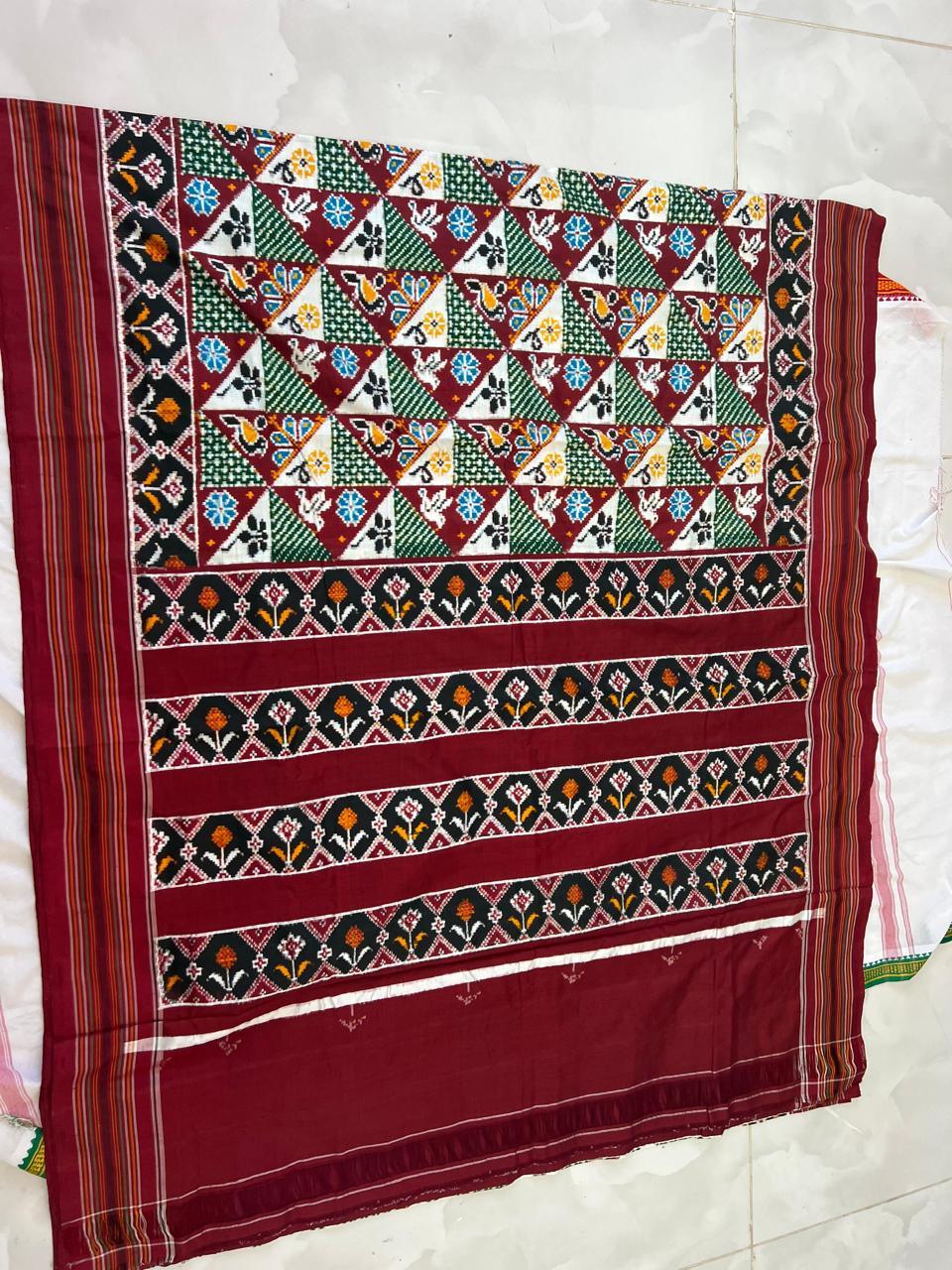 Exquisite Traditional Patola Silk Saree | Maroon Ikat & Floral Motifs - pochampallysarees.com