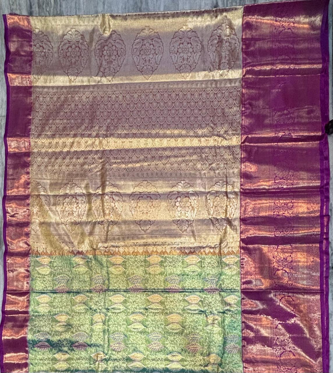 Dharmavaram Pattu Silk Saree Light Green With Purple Saree - pochampallysarees.com