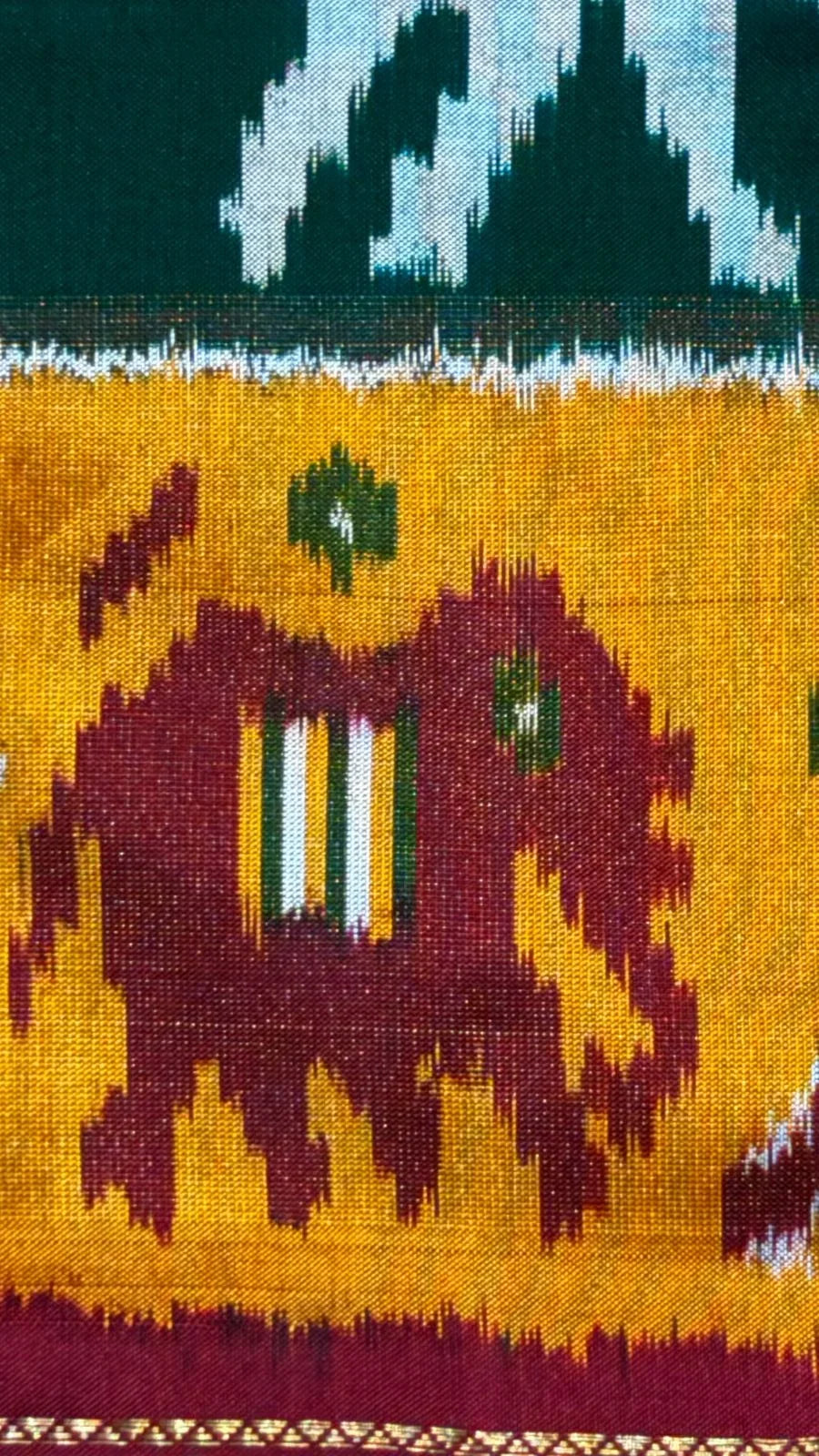 Bottle Green & Maroon Pochampally Ikkat Silk Saree - pochampallysarees.com