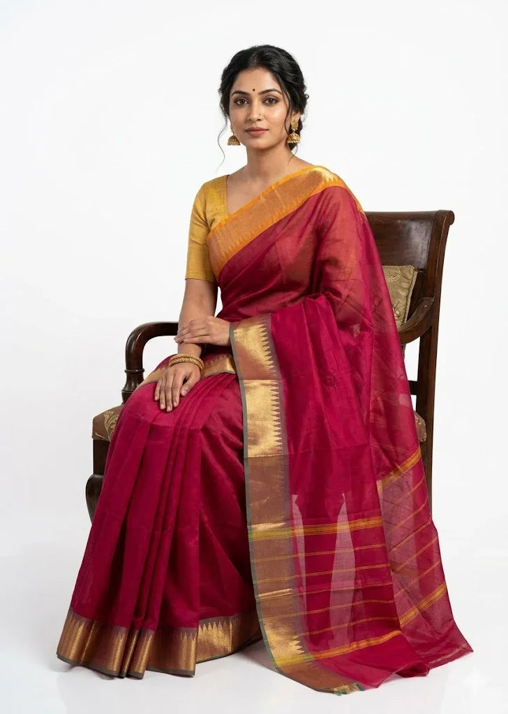 NARAYANPET COTTON Red Sari - pochampallysarees.com