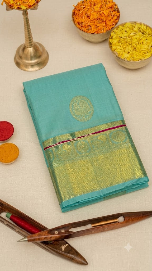 Light Blue Pure Kanchipuram Pattu Saree with Gold Zari | Authentic Kanchi Sarees