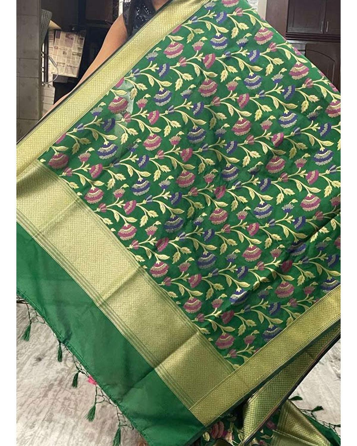BANARASI MEHENDI GREEN COLOR DUPATTA-BNS9 - pochampallysarees.com