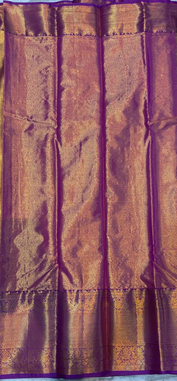 Dharmavaram Pattu Silk Saree Light Yellow & Purple Sari - pochampallysarees.com