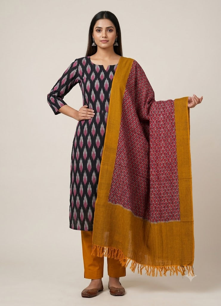 DOUBLE IKAT POCHAMPALLY BLACK WITH BROWN COLOR SUITE -C44