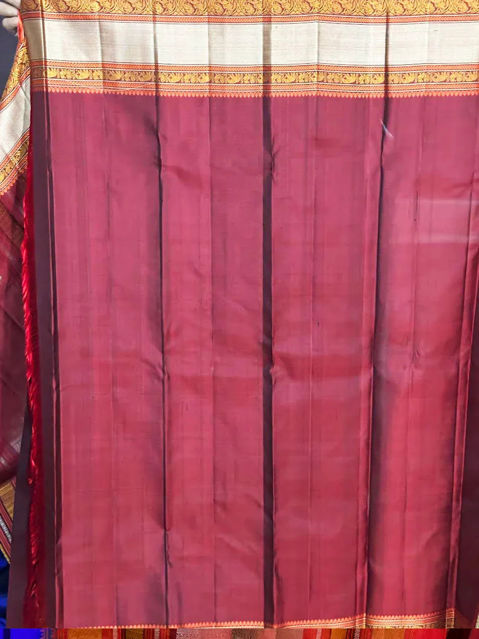PURE SOFT SILK SAREE BLUE AND RED WITH ALLOVER ZARI WEAVES BUTTAS IN BORDER KANCHI STYLE