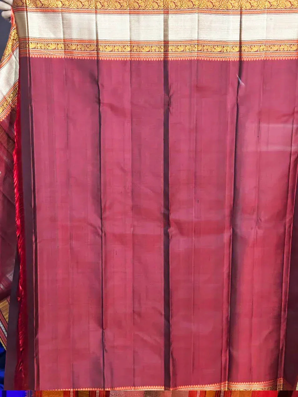 PURE SOFT SILK SAREE BLUE AND RED WITH ALLOVER ZARI WEAVES BUTTAS IN BORDER KANCHI STYLE - pochampallysarees.com