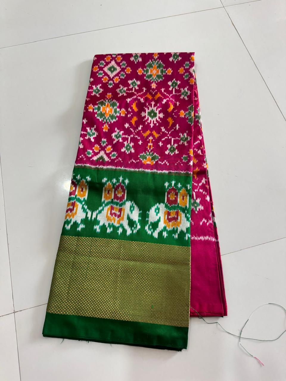 Pink and Green Ikkat Silk Big Size Lehenga (8 Years to 50 Years)with silk mark