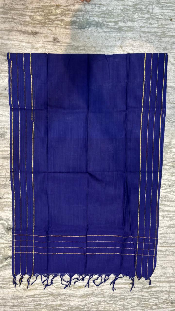 Pure Handloom Zig-Zag Ikat Charcoal Grey and Royal Blue Unstitched Suit Set - pochampallysarees.com