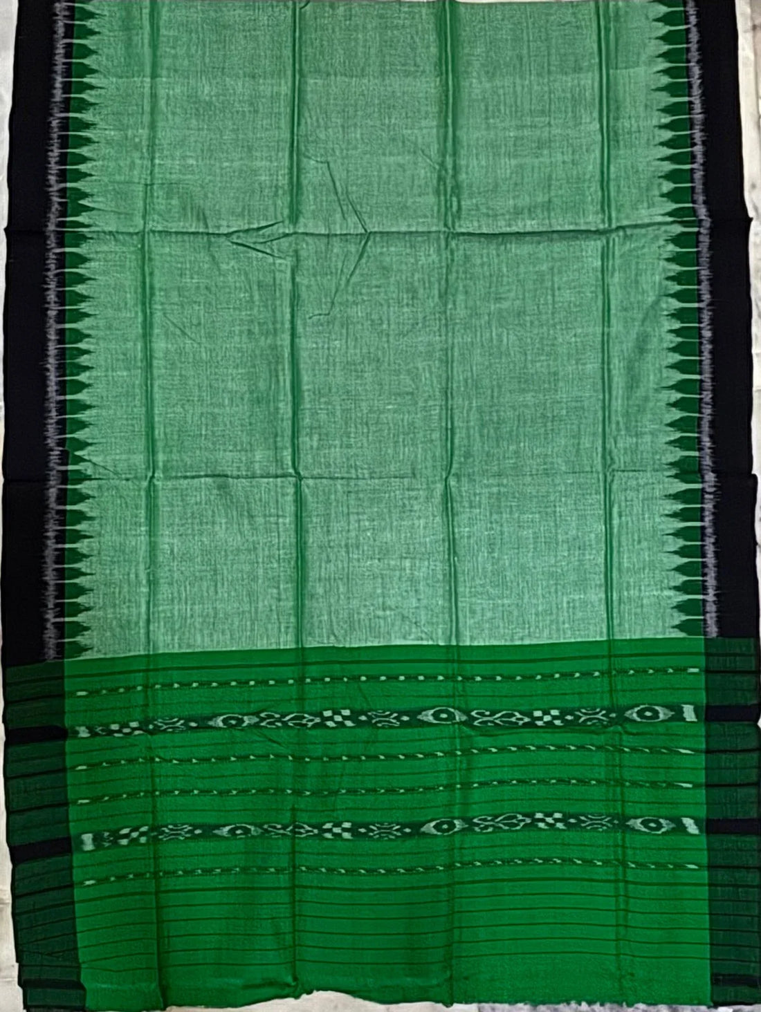 Unstitched Ikat Cotton Suit Green Black Material - pochampallysarees.com