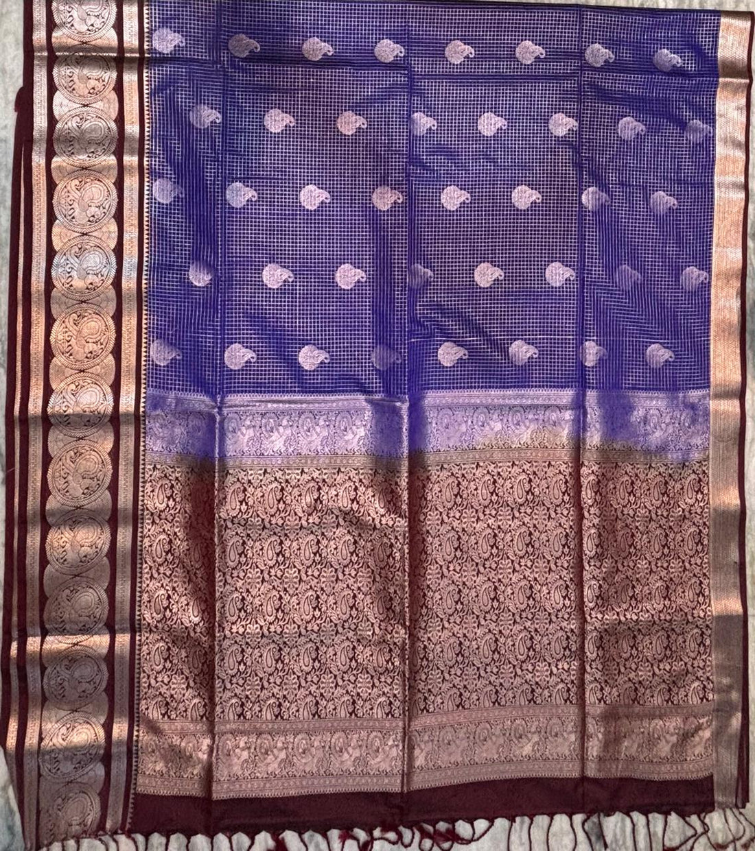 Dharmavaram Pattu Silk Saree Checks Purple
