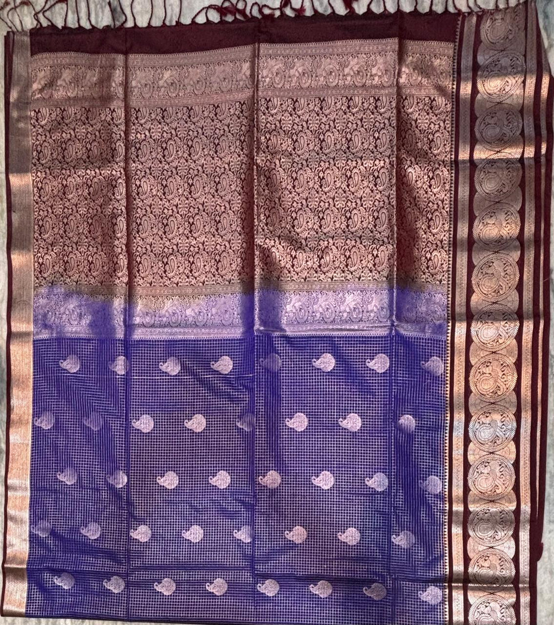 Dharmavaram Pattu Silk Saree Checks Purple - pochampallysarees.com