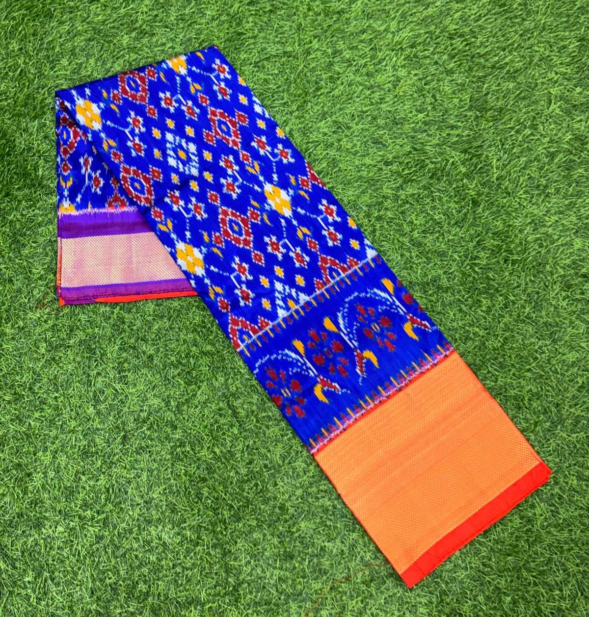Blue And Red Ikkat Silk Big Size Lehenga (8 Years to 50 Years)with silk mark