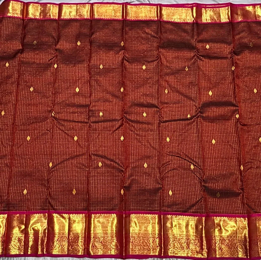 Authentic Maroon & Pink Kanchipuram Pattu Saree | Kanchi Sarees - pochampallysarees.com