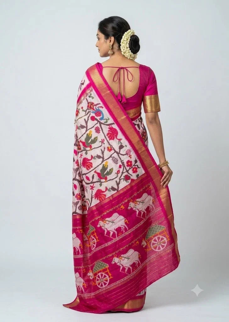 Authentic Pure Silk Patola Saree Original Cream Red