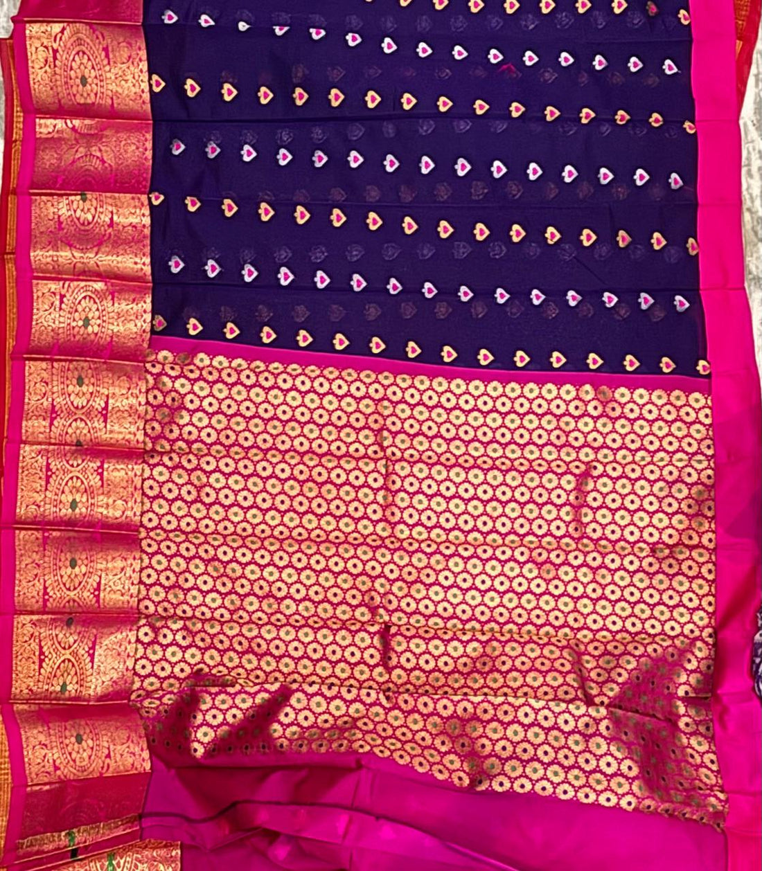Deep Navy Blue & Pink Kuppadam Pattu Saree | Ethnic Silk Wear