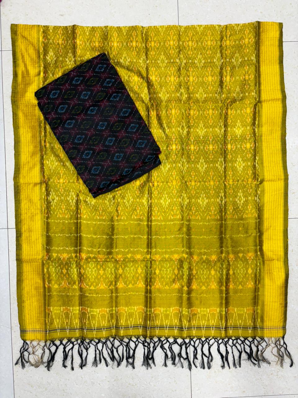 Latest Ikkat Silk Dress Material: Yellow & Black Pochampally Salwar Suit