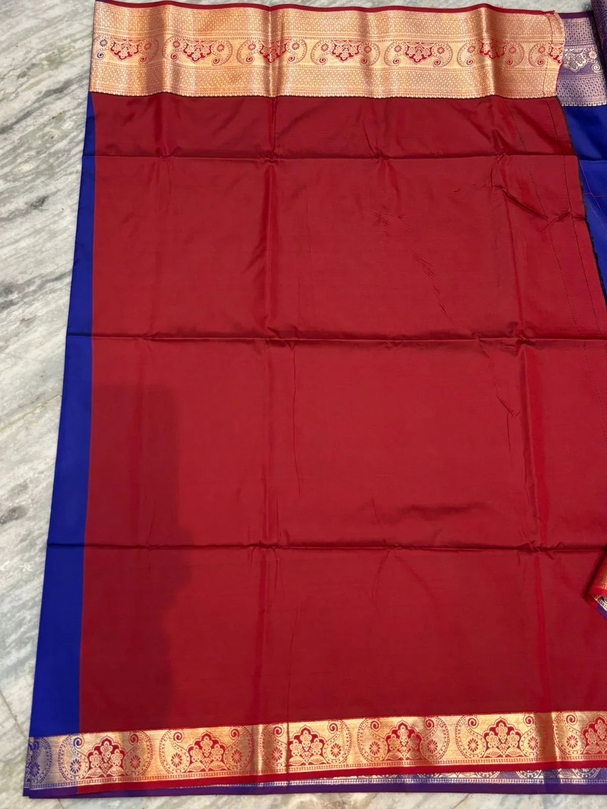 Pure Dharmavaram Silk Saree - Royal Blue & Red with Gold Zari - pochampallysarees.com