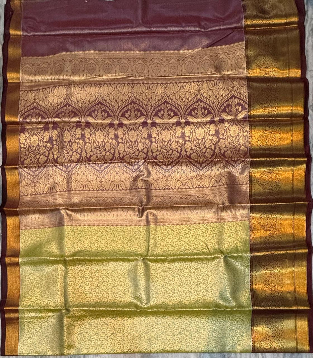 Dharmavaram Pattu Silk Saree – Mustard Yellow & Chocolate Brown - pochampallysarees.com