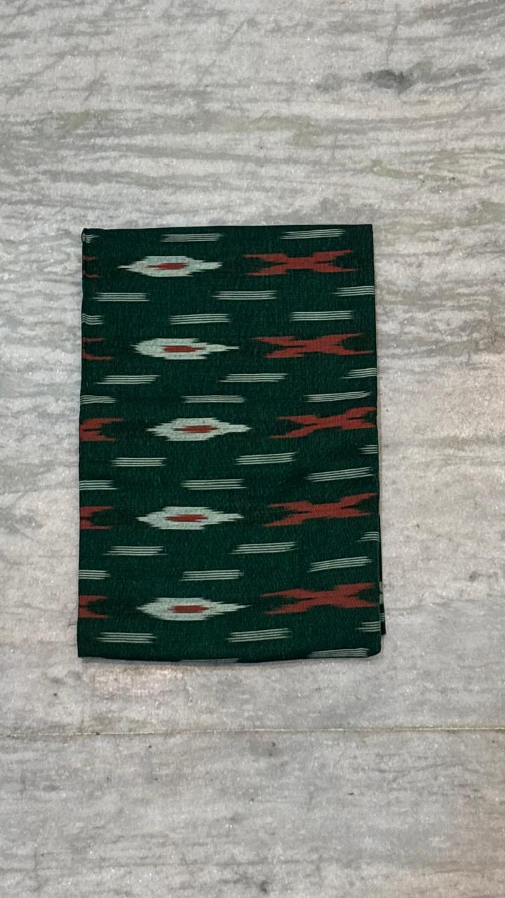 Pure Handloom Patola Ikat Deep Green and Terracotta Unstitched Suit Set - pochampallysarees.com