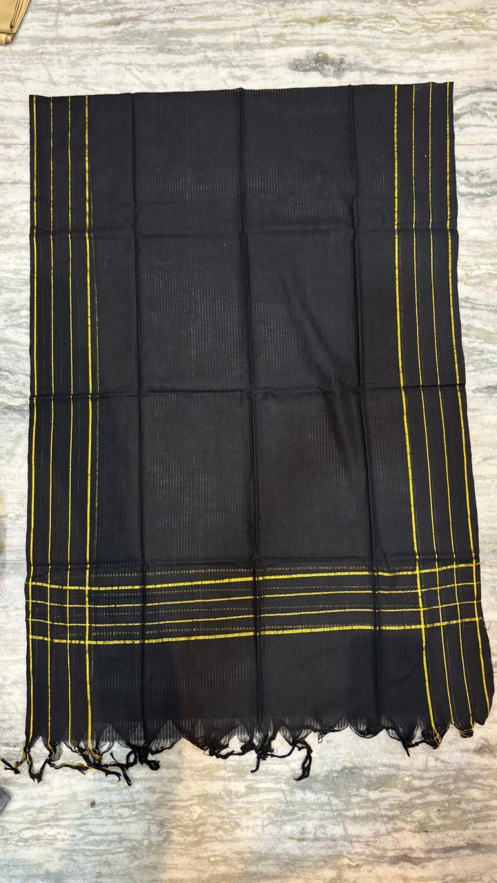 Pure Handloom Zig-Zag Ikat Bottle Green and Jet Black Unstitched Suit Set - pochampallysarees.com
