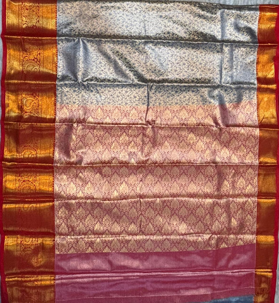 Dharmavaram Pattu Silk Saree Light Blue Red Saree