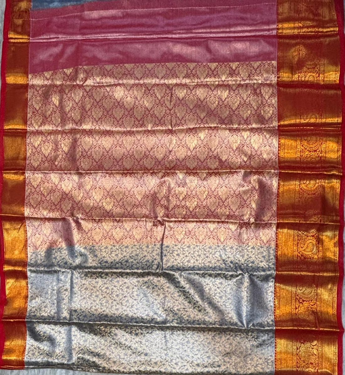 Dharmavaram Pattu Silk Saree Light Blue Red Saree - pochampallysarees.com