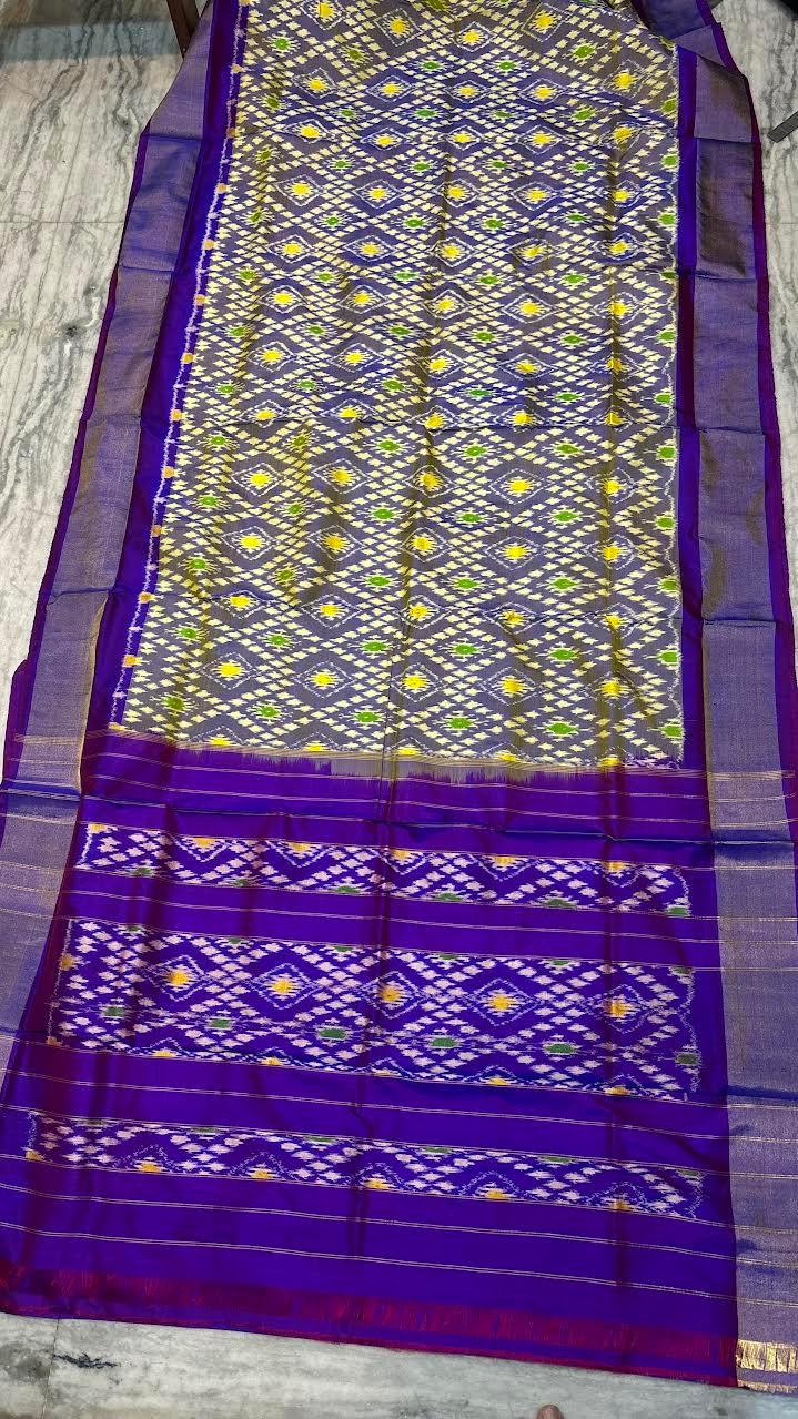 Pochampally Ikat Silk Saree in Light Blue and Purple - pochampallysarees.com