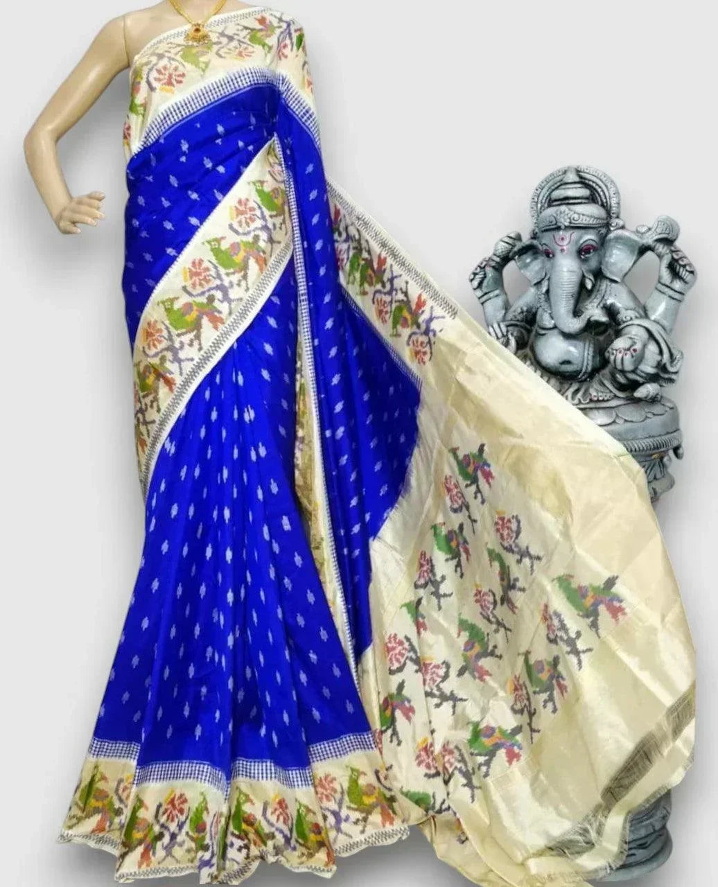 Designer Pochampally Ikat Silk Blue Patola Sari - pochampallysarees.com